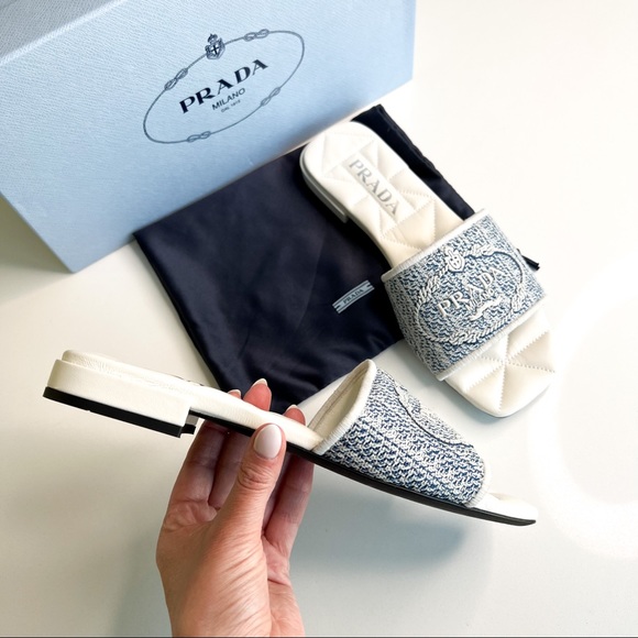 Prada Logo Bicolor Jacquard Slide Sandals - Picture 4 of 5